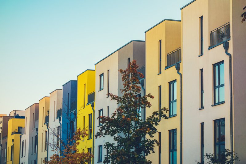 Vecindario durante el atardecer en Puebla